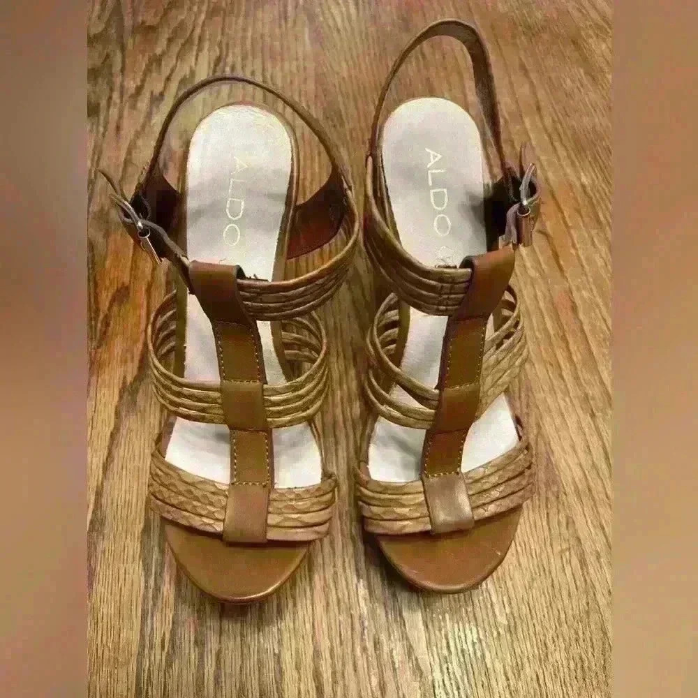 Aldo Brown and Tan Heeled Sandals